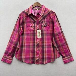 Cumberland Outfitters Women’s XL Pink Plaid Pearl Snaps Top